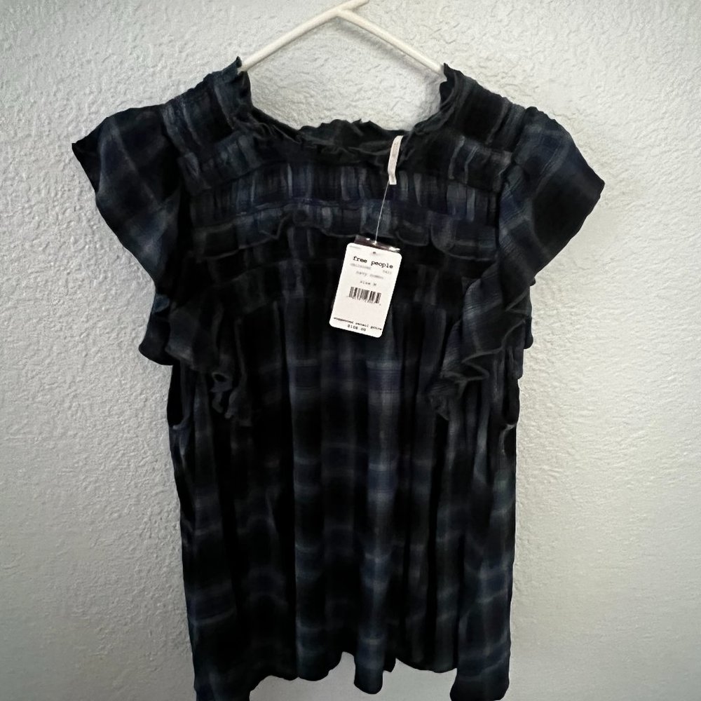 Free People navy combo blouse